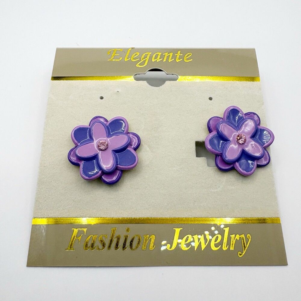 Purple Pink Flower Pierced Post Earrings New Spring Easter Grandma Mayday Summer
